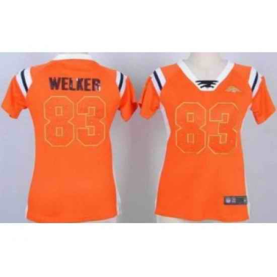 Women Nike Denver Broncos 83 Wes Welker Orange Handwork Sequin Name Fashion NFL Jersey